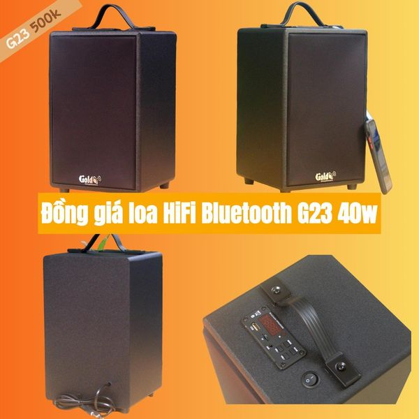 Loa Goldsound G23, công suất 40w, Bass 4 inch, Tress 2 inch, bluetooth 5.0, cổng rca, khe usb, thiết kế loa thùng gỗ cao 33 cm, rộng 20 cm, sâu 20 cm. Bảo hành 12 tháng