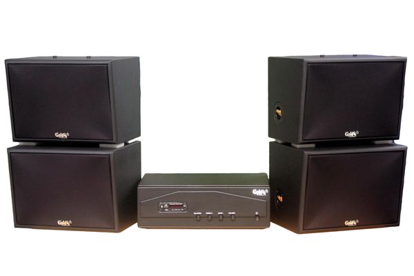 Dàn loa treo tường: Amply A918PU-2K Goldsound 2 vùng âm lượng 1200w + 4 loa Goldsound V130PU-MT, loa được thiết kế riêng cho quán, bật lớn không tạp âm, miễn phí công lắp đặt, bảo hành dài hạn 5 năm