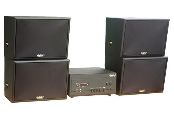 Dàn loa treo tường: Amply A907PU-2K Goldsound 2 vùng âm lượng 900w + 4 loa Goldsound V130, loa được thiết kế riêng cho quán, bật lớn không tạp âm, miễn phí công lắp đặt, bảo hành dài hạn 5 năm