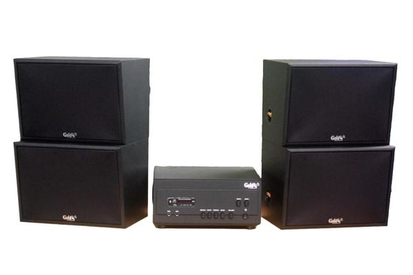 Dàn loa treo tường: Amply A907PU-2K Goldsound 2 vùng âm lượng 900w + 4 loa Goldsound V130, loa được thiết kế riêng cho quán, bật lớn không tạp âm, miễn phí công lắp đặt, bảo hành dài hạn 5 năm