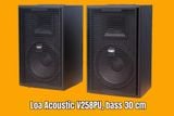 Loa Acoustic V258PU Goldsound (Số lượng 1 loa): loa bass 30 cm, treble kèn, kích thước rộng 39 cm, cao 60.5 cm, sâu 39 cm, phủ da PVC cao cấp, bảo hành dài hạn 5 năm.