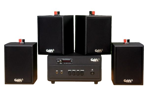 Dàn loa treo tường: Amply A154PU Goldsound 150w + 4 loa Goldsound V24c - 24w, loa được thiết kế riêng cho quán, bật lớn không tạp âm, bảo hành dài hạn 5 năm.