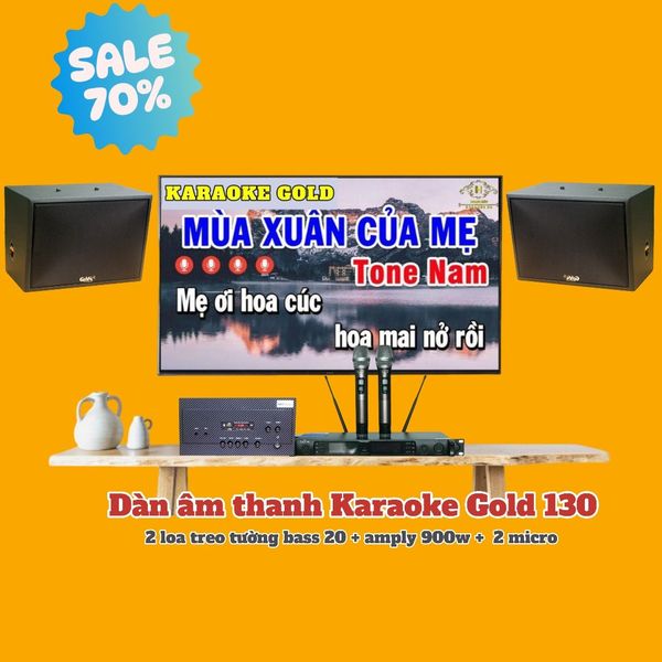 Dàn KARAOKE GOLD-130 (2 loa 130w + 1 amply 900w + 2 Micro không dây)