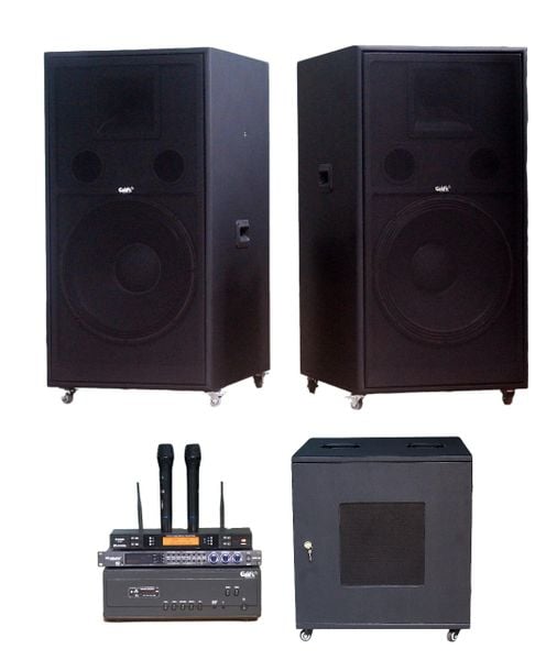 Dàn âm thanh hội trường, sân khấu V558 Goldsound: Đẩy 2000w Goldsound + 2 loa Goldsound V558PU + 1 Micro không dây + 1 vang cơ, bảo hành dài hạn 5 năm.