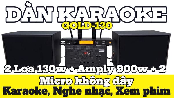 Dàn KARAOKE GOLD-130 (2 loa 130w + 1 amply 900w + 2 Micro không dây)