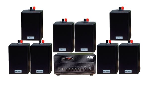 Dàn loa thông báo phát nhạc nền tự động Gold4cafe_SG 8.0 (01 Amply + 08 loa treo tường), Amply 2 vùng âm lượng, loa được thiết kế riêng cho quán, bật lớn không tạp âm, bảo hành dài hạn 5 năm.