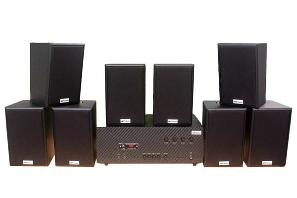 [Diện tích 160m2 + 04 Kênh] A384_SG-4K Goldsound 4 vùng âm lượng 800w + 8 loa Goldsound V40C_SG, Amply 4 - 6 vùng âm lượng, loa được thiết kế riêng cho quán, bật lớn không tạp âm, miễn phí công lắp đặt, bảo hành dài hạn 5 năm.