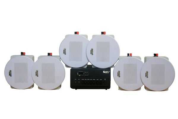 [Diện tích 120m2 + 2 Kênh] A384PU-2K Goldsound 2 vùng âm lượng 380w + 6 loa âm trần Goldsound VAT38 - 38w, loa được thiết kế riêng cho quán, bật lớn không tạp âm, miễn phí công lắp đặt, bảo hành dài hạn 5 năm.