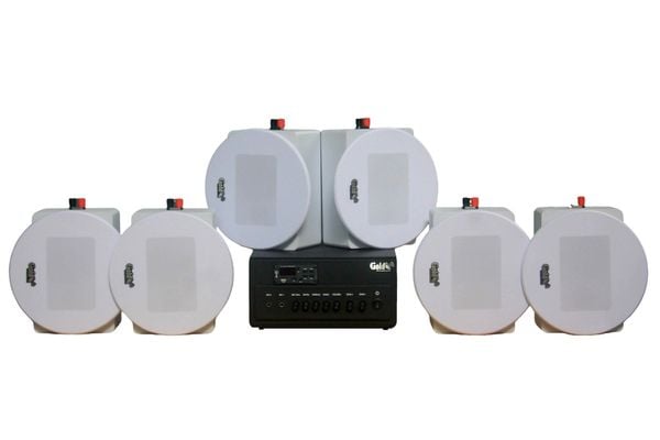 [Diện tích 120m2 + 2 Kênh] A384PU-2K Goldsound 2 vùng âm lượng 380w + 6 loa âm trần Goldsound VAT38 - 38w, loa được thiết kế riêng cho quán, bật lớn không tạp âm, miễn phí công lắp đặt, bảo hành dài hạn 5 năm.