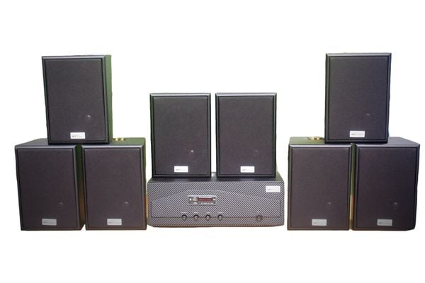 [Diện tích 160m2 + 02 Kênh] A918_SG Goldsound 2 vùng âm lượng 1200w + 8 loa Goldsound V55C_SG 55w, loa được thiết kế riêng cho quán, bật lớn không tạp âm, miễn phí công lắp đặt, bảo hành dài hạn 5 năm