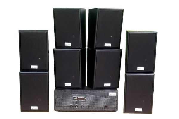 Dàn loa treo tường thông báo, phát nhạc nền tự động: Amply A918 Goldsound 2 vùng âm lượng 1200w + 8 loa Goldsound V55C 55w, loa được thiết kế riêng cho quán, bật lớn không tạp âm, miễn phí công lắp đặt, bảo hành dài hạn 5 năm