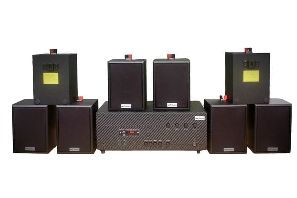 [Diện tích 160m2 + 04 Kênh] A384_DA-4K Goldsound 4 vùng âm lượng 800w + 8 loa Goldsound V24_DA 24w, Amply 4 - 6 vùng âm lượng, loa được thiết kế riêng cho quán, bật lớn không tạp âm, miễn phí công lắp đặt, bảo hành dài hạn 5 năm