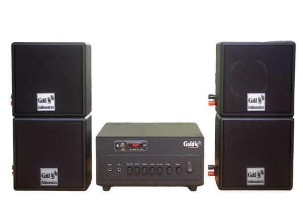 Dàn Amply A384 + 4 V23, Amply 2 vùng âm lượng, loa được thiết kế riêng cho quán, bật lớn không tạp âm, bảo hành dài hạn 5 năm.