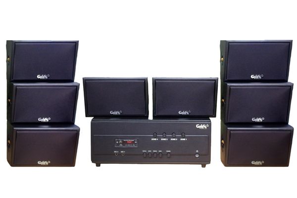 [Diện tích 320m2 + 04 Kênh] Amply Goldsound A384PU - 4K 4 kênh 800w + 8 loa Goldsound treo tường chống nước V50NT-PU 50w, loa được thiết kế riêng cho quán, bật lớn không tạp âm, miễn phí công lắp đặt, bảo hành dài hạn 12 tháng.