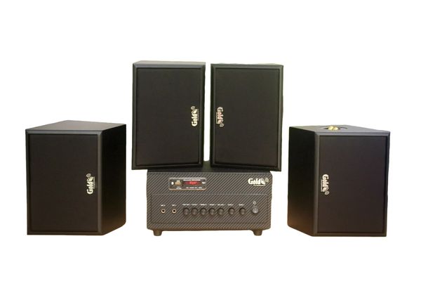 Dàn loa treo tường thông báo phát nhạc nền tự động: A384 Goldsound 2 vùng âm lượng 380w + 4 loa Goldsound ngoài trời V50NT 50w, loa được thiết kế riêng cho quán, bật lớn không tạp âm, miễn phí công lắp đặt, bảo hành 12 tháng