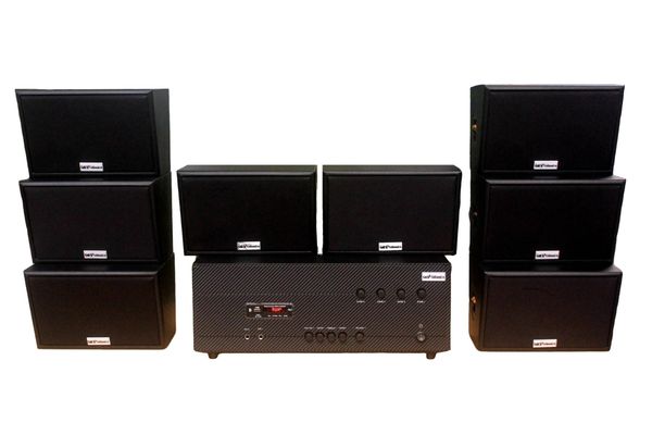 [Diện tích 160m2 + 04 Kênh] A384-4K_SG Goldsound 4 vùng âm lượng 800w + 8 loa Goldsound ngoài trời V50NT_SG 50w, Amply 4 - 6 vùng âm lượng, loa được thiết kế riêng cho quán, bật lớn không tạp âm, miễn phí công lắp đặt, bảo hành 12 tháng
