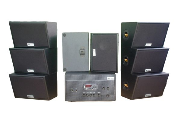 Dàn loa treo tường thông báo phát nhạc nền tự động: A917 Goldsound 2 vùng âm lượng 1200w + 6 loa Goldsound ngoài trời V50NT 50w, loa được thiết kế riêng cho quán, bật lớn không tạp âm, miễn phí công lắp đặt, bảo hành 12 tháng