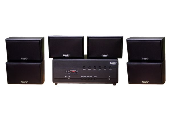 [Diện tích 180m2 + 06 Kênh] Amply Goldsound 384PU-6K, 6 kênh 1200w + 6 loa Goldsound treo tường chống nước V50NT-PU 50w, loa được thiết kế riêng cho quán, bật lớn không tạp âm, miễn phí công lắp đặt, bảo hành dài hạn 12 tháng.