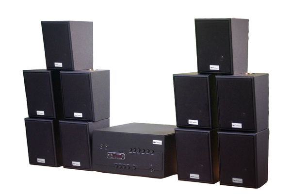 Dàn loa treo tường: Amply Amply A1800 Goldsound 6 vùng âm lượng 1800w + 10 loa Goldsound V25C 25w, Amply 4 - 6 vùng âm lượng, loa được thiết kế riêng cho quán, bật lớn không tạp âm, miễn phí công lắp đặt, bảo hành dài hạn 5 năm.