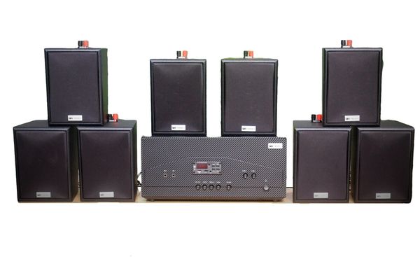 [Diện tích 160m2 + 02 Kênh] Amply A917N Goldsound 2 vùng âm lượng 1200w + 8 loa Goldsound V25C 25w, loa được thiết kế riêng cho quán, bật lớn không tạp âm, miễn phí công lắp đặt, bảo hành dài hạn 5 năm.