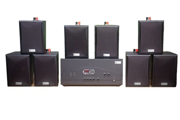 [Diện tích 160m2 + 02 Kênh] Amply A917N_SG Goldsound 2 vùng âm lượng 1200w + 8 loa Goldsound V25C_SG 25w, loa được thiết kế riêng cho quán, bật lớn không tạp âm, miễn phí công lắp đặt, bảo hành dài hạn 5 năm.
