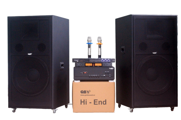Dàn âm thanh hội trường, sân khấu V558 Goldsound: Đẩy 2000w Goldsound + 2 loa Goldsound V558PU + 1 Micro không dây + 1 vang cơ, bảo hành dài hạn 5 năm.