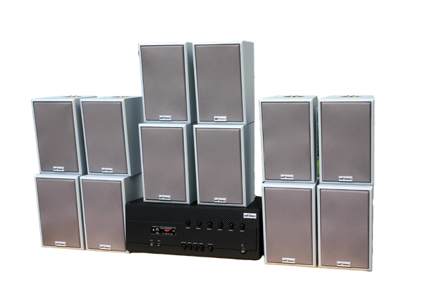 [Diện tích 240m2 + 06 Kênh] A384-6K Goldsound 6 vùng âm lượng 1200w + 12 loa Goldsound V58C 58w, Amply 6 vùng âm lượng