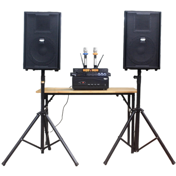 Dàn âm thanh Acoustic V258PU: Đẩy 1200w Goldsound + 2 loa Goldsound V258PU - 258w + 1 Micro không dây  + 1 vang cơ, bảo hành dài hạn 5 năm.