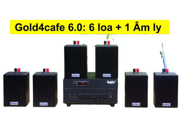[Diện tích 100m2 + 2 Kênh] Gold4cafe 6.0 (01 amply + 06 loa treo tường), Amply 2 vùng âm lượng, loa được thiết kế riêng cho quán, bật lớn không tạp âm, bảo hành dài hạn 5 năm.