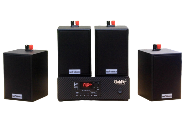 Dàn loa thông báo phát nhạc nền tự động Gold4Cafe 4.0: Amply A2.0_SG + 4 loa treo tường V12_SG, Amply, loa được thiết kế riêng cho quán, bật lớn không tạp âm, bảo hành dài hạn 5 năm.