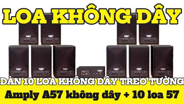 Dàn loa không dây treo tường: 01 amply A57 Goldsound + 10 loa không dây Goldsound V57 - 57w