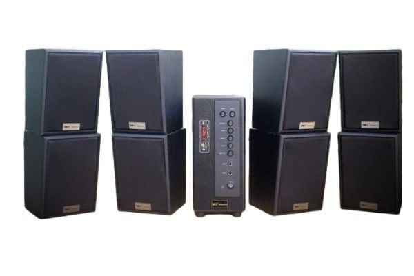 [Diện tích 160m2 + 02 Kênh] Amply AMT384_TH Goldsound 2 vùng âm lượng 380w + 8 loa Goldsound V25C_TH 25w, loa được thiết kế riêng cho quán, bật lớn không tạp âm, miễn phí công lắp đặt, bảo hành dài hạn 5 năm.