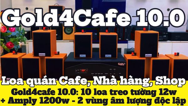 Loa thông báo phát nhạc nền tự động Gold4cafe 10.0 màu vân gỗ đỏ (10 loa + 1 amply), Amply 1200w - 2 vùng âm lượng, loa được thiết kế riêng cho quán, bật lớn không tạp âm, bảo hành dài hạn 5 năm
