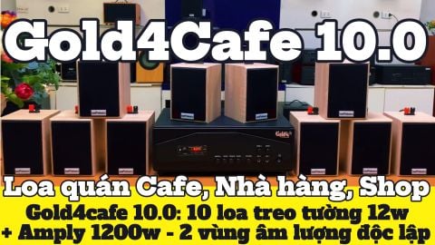 Loa thông báo, loa phát nhạc nền tự động Gold4cafe 10.0 màu vân gỗ(amply + 10 loa), Amply 1200w - 2 vùng âm lượng, loa được thiết kế riêng cho quán, bật lớn không tạp âm, bảo hành dài hạn 5 năm.