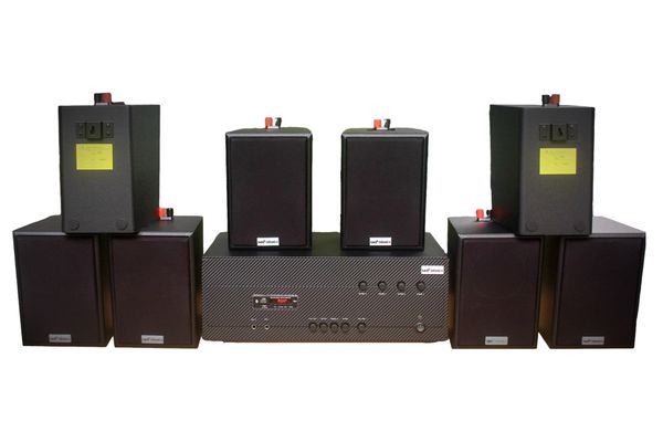 [Diện tích 160m2 + 4 Kênh] A384-4K Goldsound 4 vùng âm lượng 800w + 8 loa Goldsound V25C 25W, Amply 4 - 6 vùng âm lượng, loa được thiết kế riêng cho quán, bật lớn không tạp âm, miễn phí công lắp đặt, bảo hành dài hạn 5 năm.