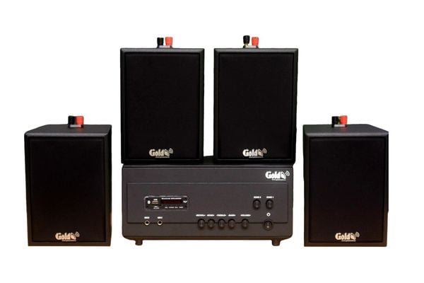 [Diện tích 80m2 + 2 Kênh] A907PU-2K Goldsound 2 vùng âm lượng 900w + 4 loa Goldsound V25C, loa được thiết kế riêng cho quán, bật lớn không tạp âm, miễn phí công lắp đặt, bảo hành dài hạn 5 năm.