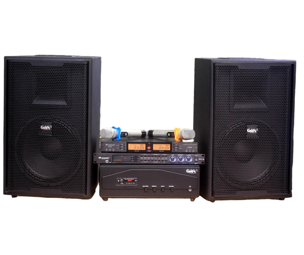 Dàn âm thanh Acoustic V258PU: Đẩy 1200w Goldsound + 2 loa Goldsound V258PU - 258w + 1 Micro không dây  + 1 vang cơ, bảo hành dài hạn 5 năm.