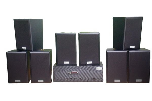 [Diện tích 160m2 + 02 Kênh] Amply Goldsound A918 hai vùng âm lượng 1200w + 8 loa treo tường V40C 40w thùng gỗ, loa được thiết kế riêng cho quán, bật lớn không tạp âm, miễn phí công lắp đặt, bảo hành dài hạn 5 năm.