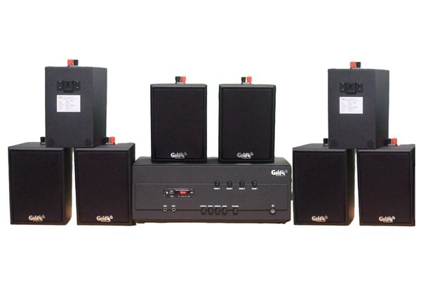 [Diện tích 160m2 + 4 Kênh] A384PU_DA-4K Goldsound 4 vùng âm lượng 800w + 8 loa Goldsound V25C_DA, Amply 4 - 6 vùng âm lượng, loa được thiết kế riêng cho quán, bật lớn không tạp âm, miễn phí công lắp đặt, bảo hành dài hạn 5 năm.
