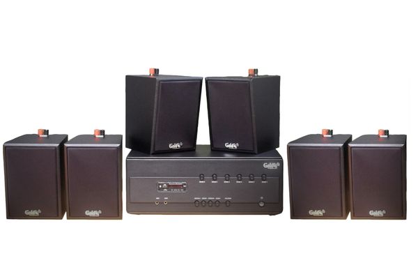 Dàn loa treo tường: Amply A384PU-6K Goldsound 6 vùng âm lượng 1200w + 6 loa Goldsound V25C, Amply 4 - 6 vùng âm lượng, loa được thiết kế riêng cho quán, bật lớn không tạp âm, miễn phí công lắp đặt, bảo hành dài hạn 5 năm.