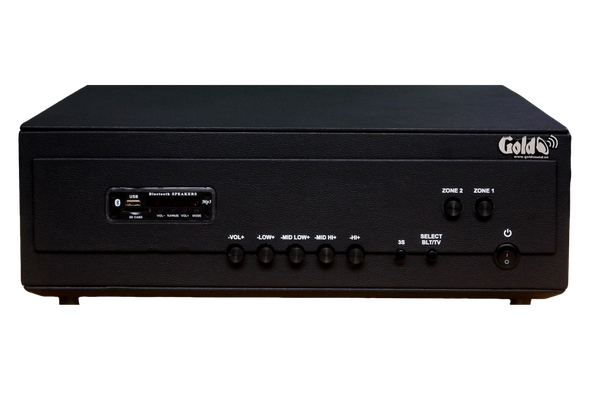 Cục đẩy công suất A958PU-2K Goldsound (công suất 2000w, 2 phân vùng đầu ra, đủ kết nối Bluetooth, RCA, AV, USB)