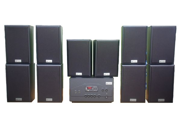 Loa treo tường, phát nhạc nền thông báo: A907w Goldsound 2 vùng âm lượng 900w + 10 loa Goldsound V40C 40w, loa được thiết kế riêng cho quán, bật lớn không tạp âm, miễn phí công lắp đặt, bảo hành dài hạn 5 năm.