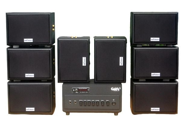 [Diện tích 160m2] A384PU-2K Goldsound 380w + 8 loa Goldsound ngoài trời V101-NT - 15w, loa được thiết kế riêng cho quán, bật lớn không tạp âm, không bao gồm công lắp đặt, bảo hành 12 tháng
