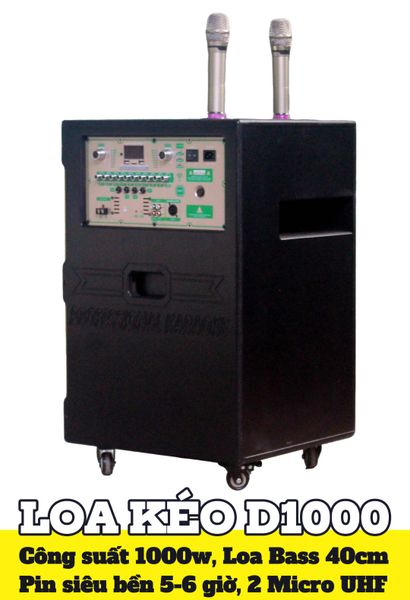 Loa kéo D1000 Goldsound (Bass 40cm, 1000w, kèm 2 Micro, pin 5-6H)