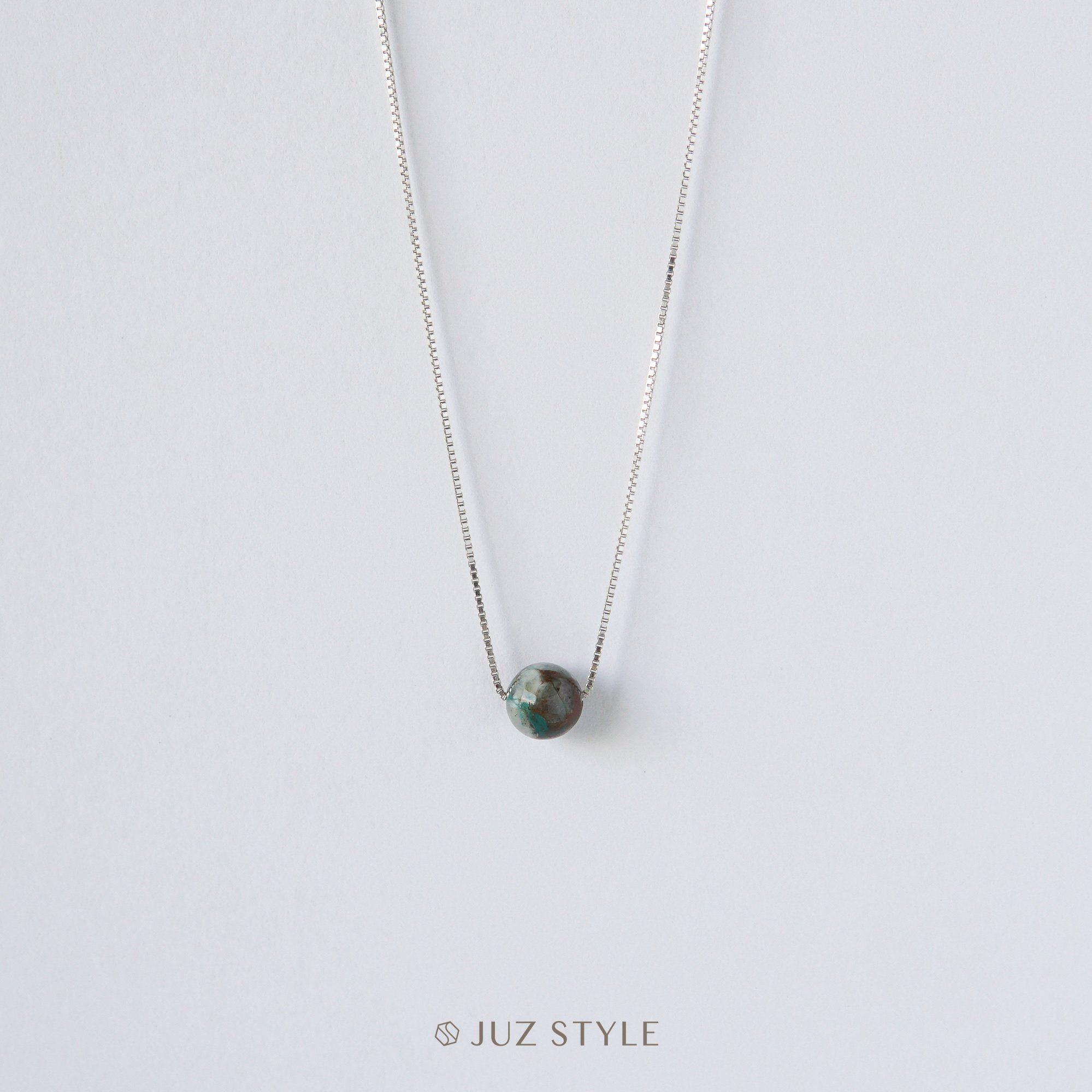  Dây chuyền bạc đá Chrysocolla Peru 8mm 