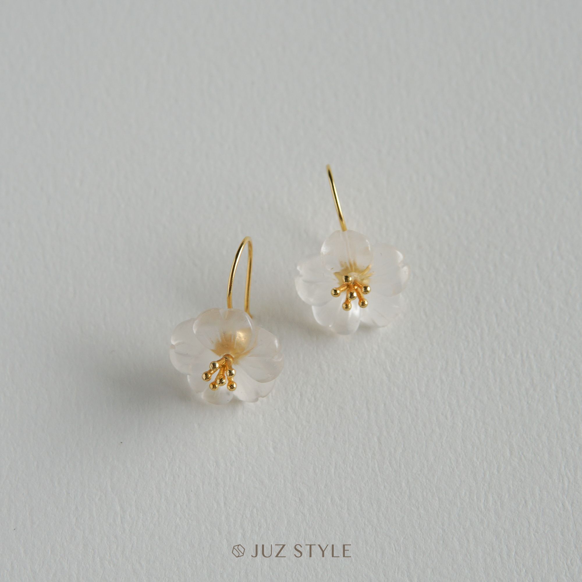  Bông tai bạc mạ vàng Quartz apricot blossom 