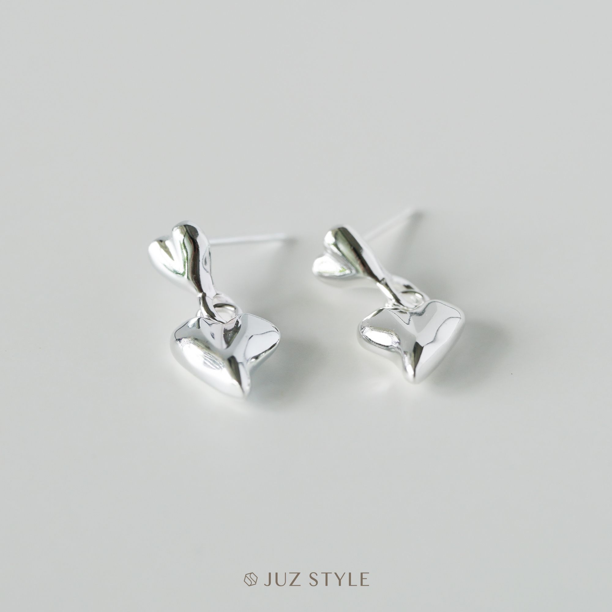  Bông tai bạc Double hearts 