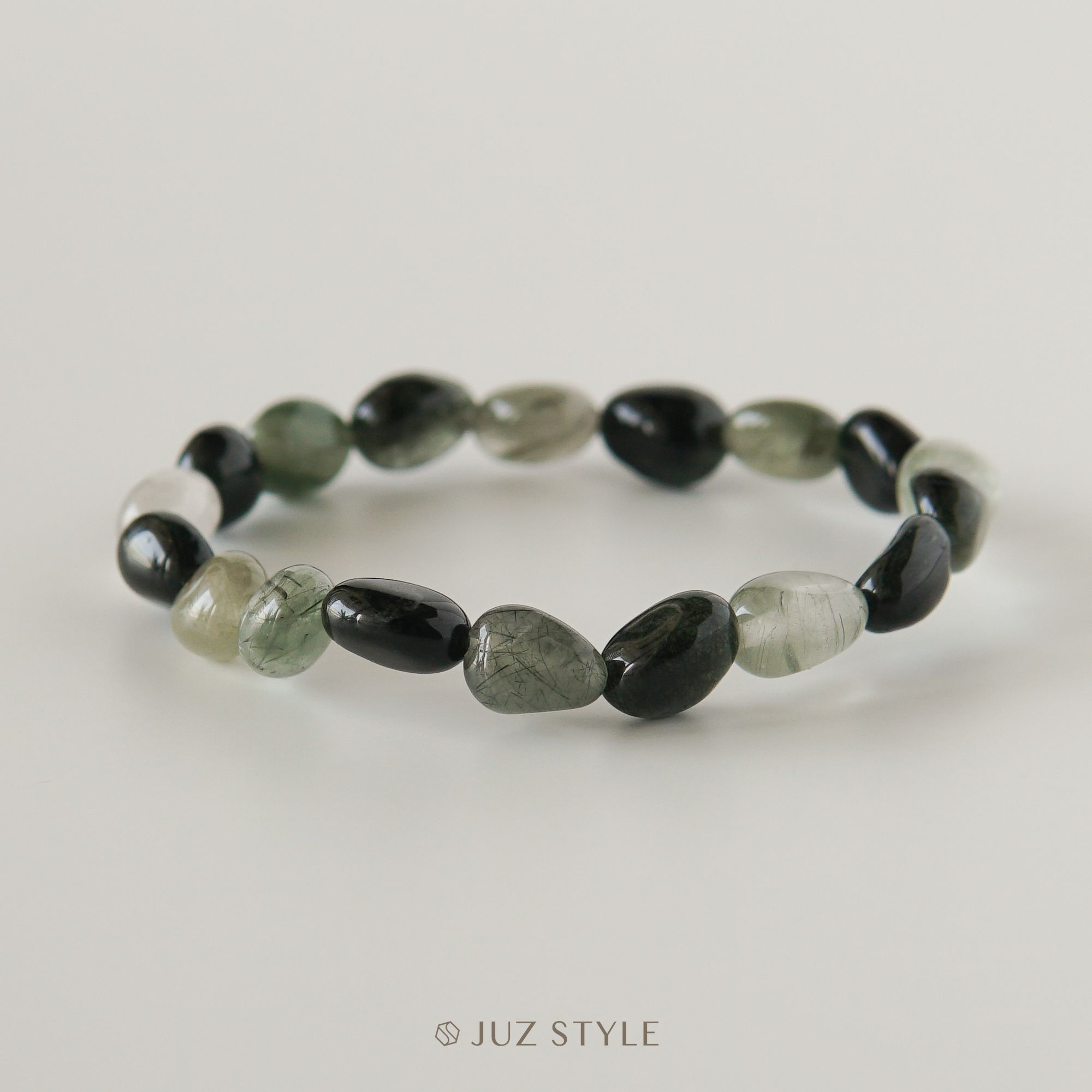  Vòng tay đá thạch anh tóc xanh (Green rutilated quartz) 10x8mm 