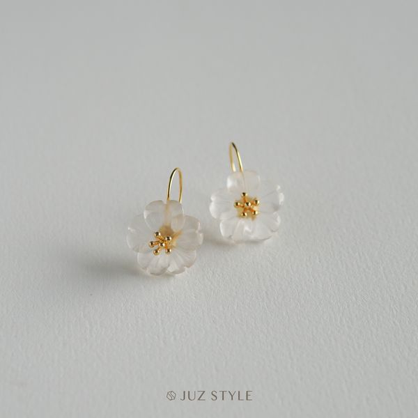  Bông tai bạc mạ vàng Quartz apricot blossom 