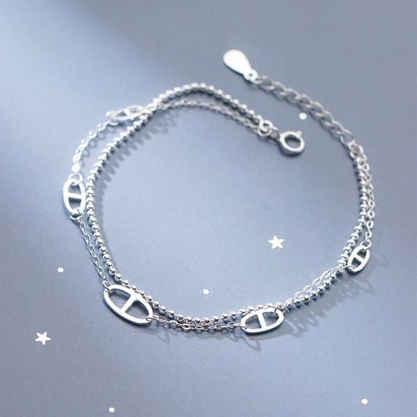  Lắc tay bạc Button double chains 